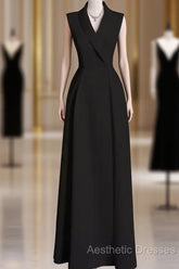 Sexy A Line Black Satin Party Dresses Long Evening Prom Dresses